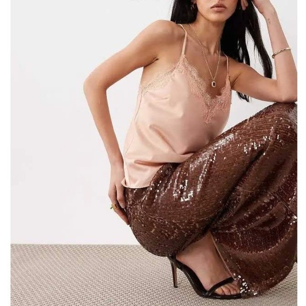Mango Sequin Midi Skirt in Brown Size 4